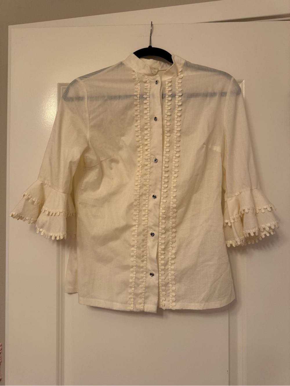 Women’s Cream Ruffle-Trim Button Front Top
